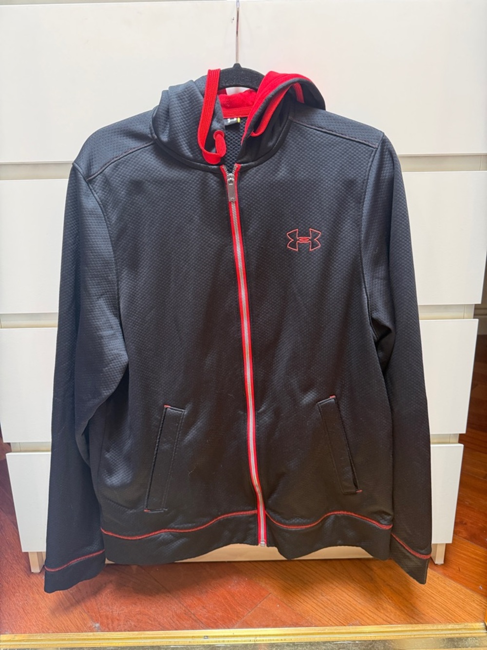 Under Armour Black Jacket with Red Trim Hooded Full Zip